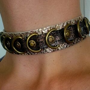 Brown And Rose Gold Leather Adjustable Choker Necklace